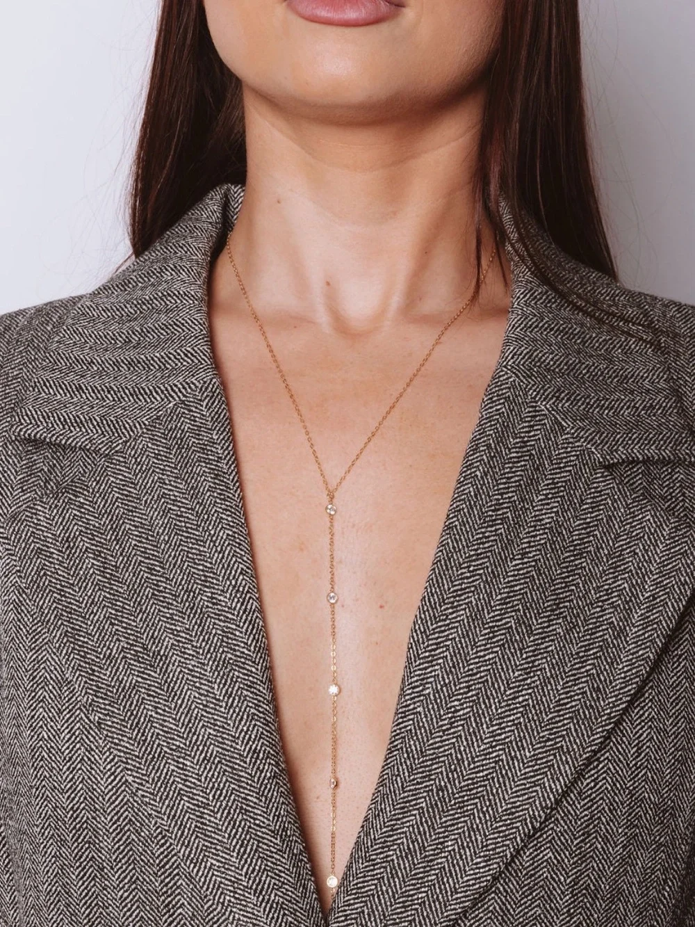 Delicate Gold Y-Drop Necklace with Crystal Accents
